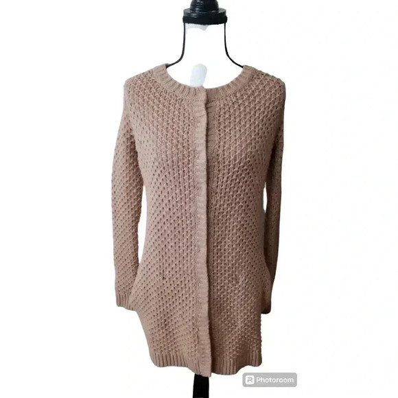 Cynthia Rowley Chunky Cardigan Wool Cashmere Blend Snaps Beige Pockets Small‎ - Picture 1 of 6